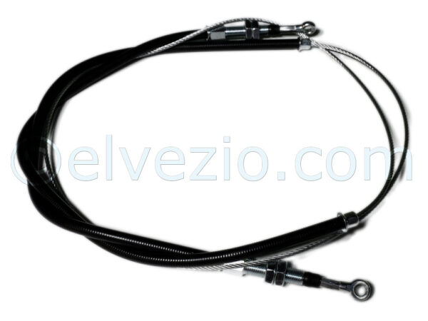 Cavo Freno A Mano per Fiat 600 D dal 1964 e 600 E. Misura Guaina 570 + 570 mm. Misura Cavo 2570 mm. Rif. O.E. 4104882-4046523